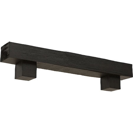 Ekena Millwork Kit w/ Alamo Corbels, Burnished Cedar, 4"H x 4"D x 72"W Rough Cedar Faux Wood Fireplace ManteL MANURC04X04X72AOBC